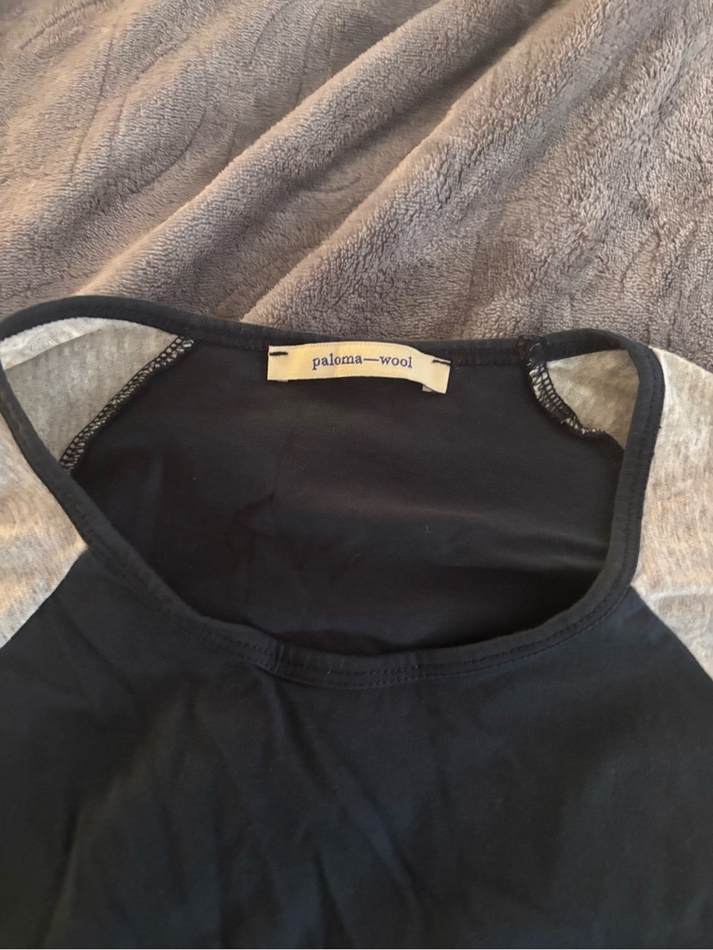 Paloma Wool Black Tee with Gray Raglan Sleeves - Picture 2 of 5